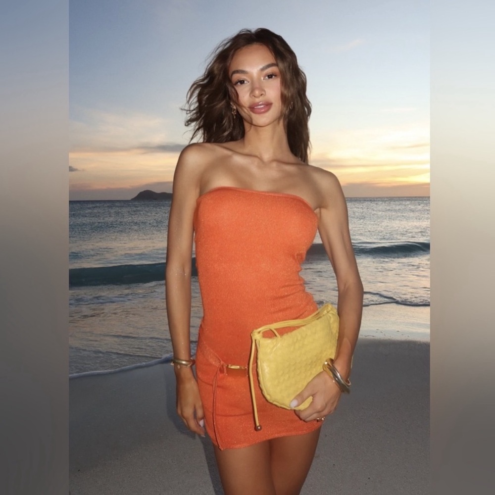 Asta Resort Strapless Orange Knit Top